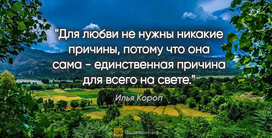 Илья Короп цитата: "Для любви не нужны никакие причины, потому что она сама -..."