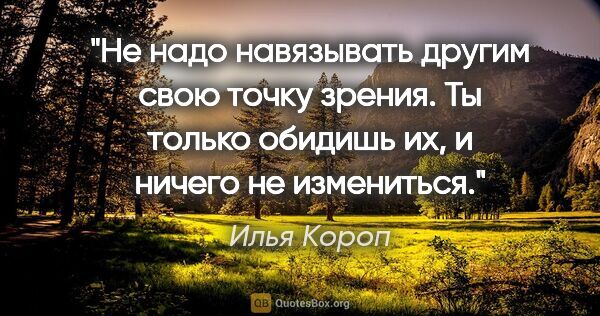 Илья Короп цитата: "Не надо навязывать другим свою точку зрения. Ты только обидишь..."