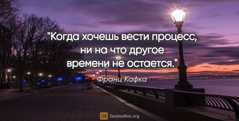 Франц Кафка цитата: "Когда хочешь вести процесс, ни на что другое времени не остается."