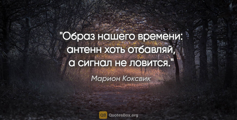 Марион Коксвик цитата: "Образ нашего времени: антенн хоть отбавляй, а сигнал не ловится."