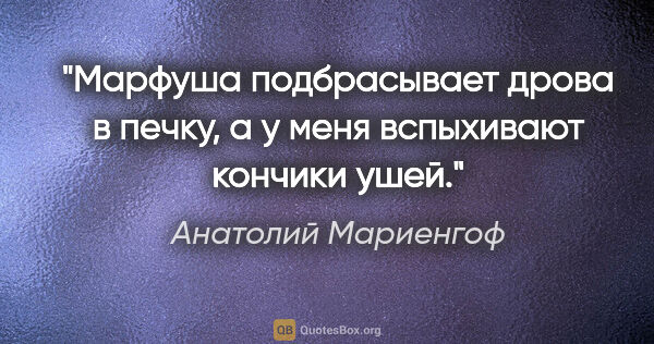 Анатолий Мариенгоф цитата: "Марфуша подбрасывает дрова в печку, а у меня вспыхивают..."
