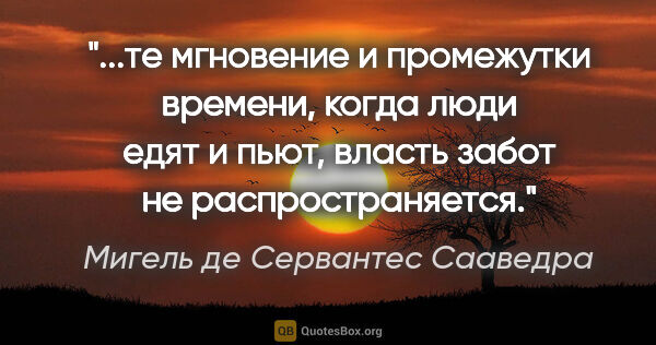 Мигель де Сервантес Сааведра цитата: "те мгновение и промежутки времени, когда люди едят и пьют,..."