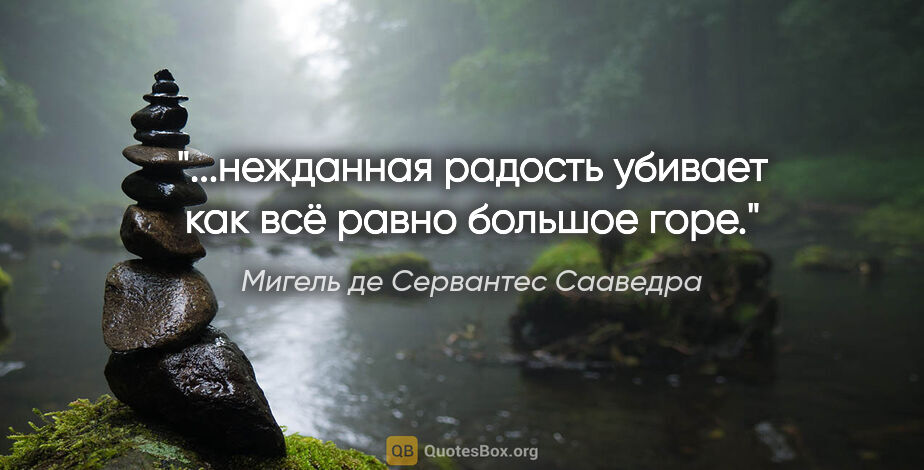 Мигель де Сервантес Сааведра цитата: "...нежданная радость убивает как всё равно большое горе."