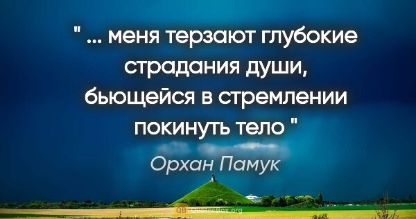 Орхан Памук цитата: "" ... меня терзают глубокие страдания души, бьющейся в..."