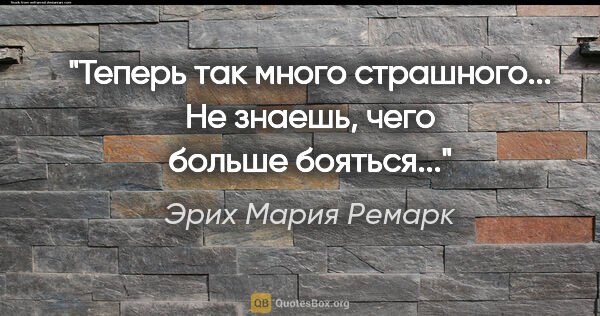 Эрих Мария Ремарк цитата: "Теперь так много страшного... Не знаешь, чего больше бояться..."