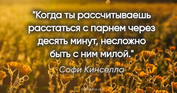 Софи Кинселла цитата: "Когда ты рассчитываешь расстаться с парнем через десять минут,..."