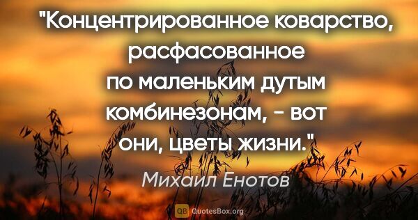 Михаил Енотов цитата: "Концентрированное коварство, расфасованное по маленьким дутым..."