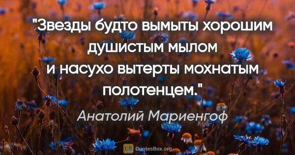 Анатолий Мариенгоф цитата: "Звезды будто вымыты хорошим душистым мылом и насухо вытерты..."