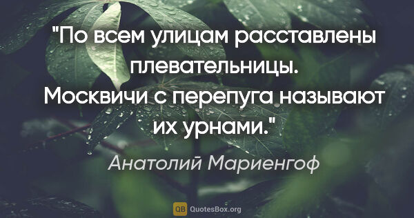 Анатолий Мариенгоф цитата: "По всем улицам расставлены плевательницы. Москвичи с перепуга..."
