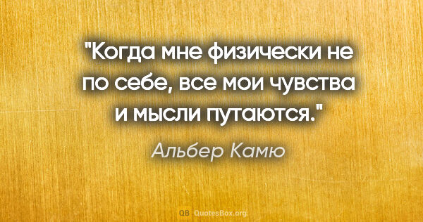 Альбер Камю цитата: "Когда мне физически не по себе, все мои чувства и мысли путаются."