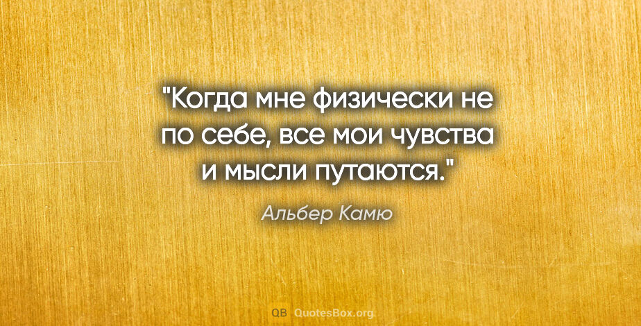 Альбер Камю цитата: "Когда мне физически не по себе, все мои чувства и мысли путаются."