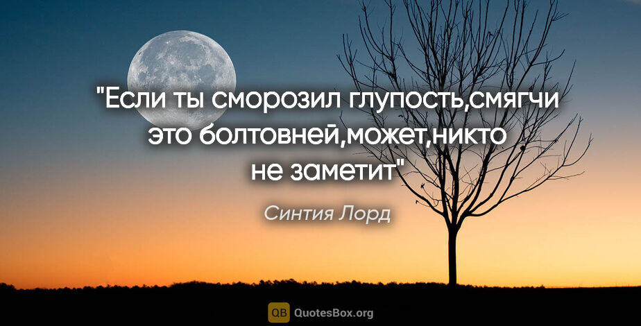 Синтия Лорд цитата: "Если ты сморозил глупость,смягчи это болтовней,может,никто не..."