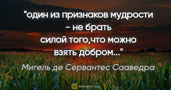 Мигель де Сервантес Сааведра цитата: "один из признаков мудрости - не брать силой того,что можно..."