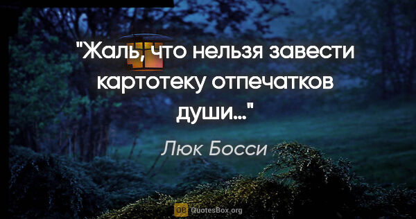 Люк Босси цитата: "Жаль, что нельзя завести картотеку отпечатков души…"