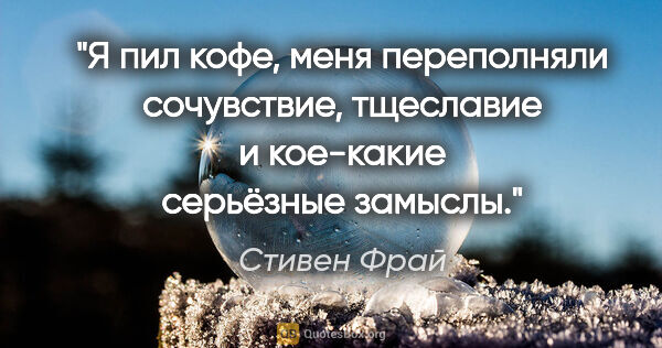 Стивен Фрай цитата: "Я пил кофе, меня переполняли сочувствие, тщеславие и кое-какие..."