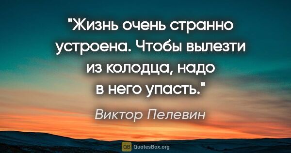 Виктор Пелевин цитата: "Жизнь очень странно устроена. Чтобы вылезти из колодца, надо в..."