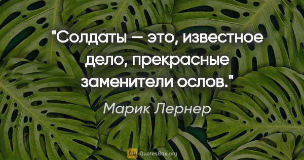 Марик Лернер цитата: "Солдаты — это, известное дело, прекрасные заменители ослов."