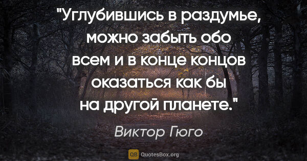 Виктор Гюго цитата: "Углубившись в раздумье, можно забыть обо всем и в конце концов..."