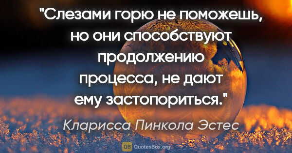 Кларисса Пинкола Эстес цитата: "Слезами горю не поможешь, но они способствуют продолжению..."