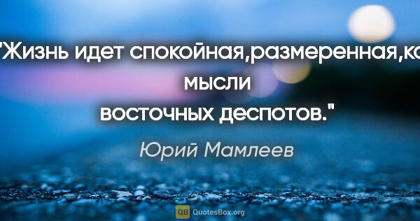 Юрий Мамлеев цитата: "Жизнь идет спокойная,размеренная,как мысли восточных деспотов."