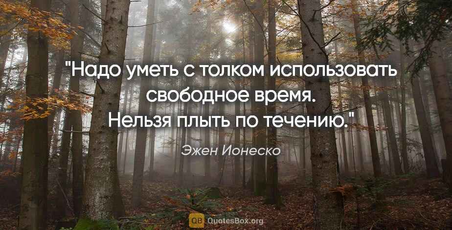 Эжен Ионеско цитата: "Надо уметь с толком использовать свободное время. Нельзя плыть..."