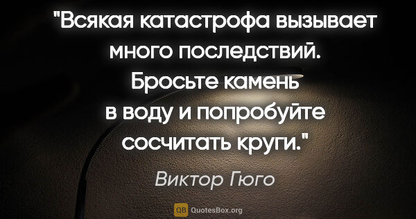 Виктор Гюго цитата: "Всякая катастрофа вызывает много последствий. Бросьте камень в..."