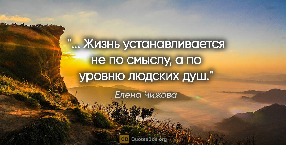 Елена Чижова цитата: "... Жизнь устанавливается не по смыслу, а по уровню людских душ."