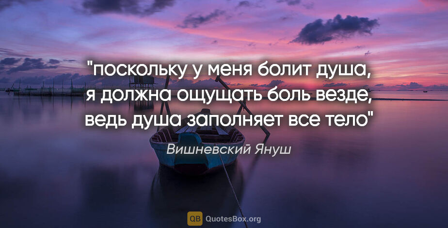 Вишневский Януш цитата: "поскольку у меня болит душа, я должна ощущать боль везде, ведь..."