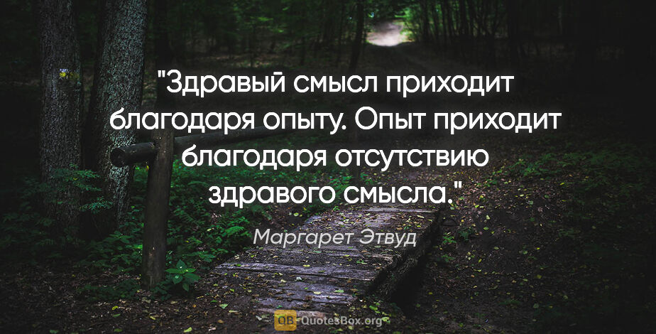 Маргарет Этвуд цитата: "Здравый смысл приходит благодаря опыту. Опыт приходит..."