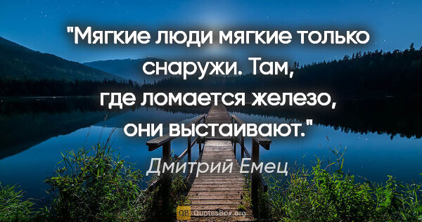Дмитрий Емец цитата: "Мягкие люди мягкие только снаружи. Там, где ломается железо,..."