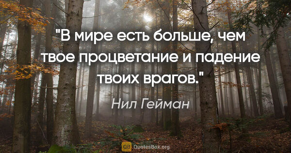 Нил Гейман цитата: "В мире есть больше, чем твое процветание и падение твоих врагов."