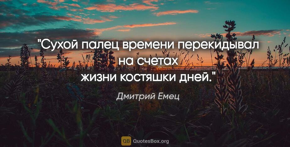 Дмитрий Емец цитата: ""Сухой палец времени перекидывал на счетах жизни костяшки дней.""