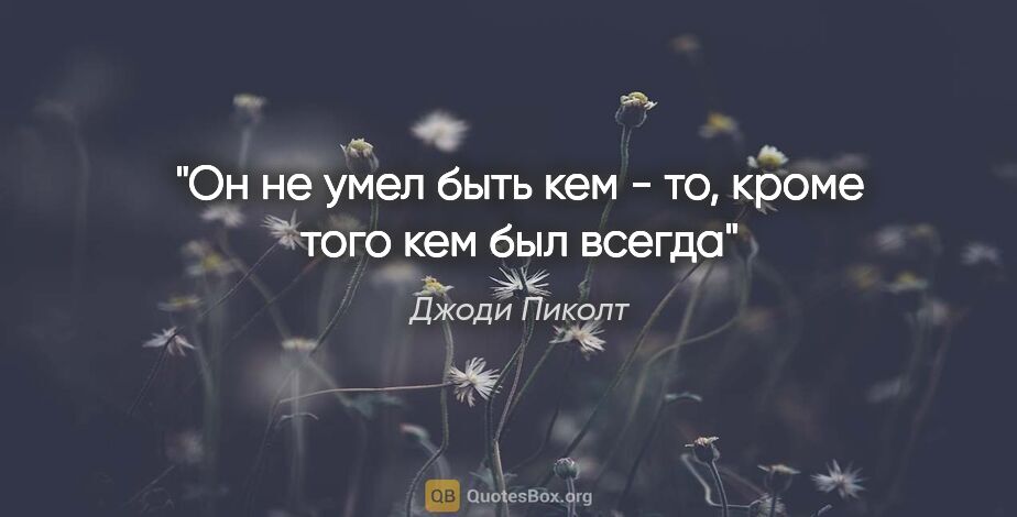 Джоди Пиколт цитата: "Он не умел быть кем - то, кроме того кем был всегда"