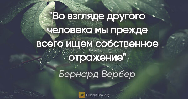 Бернард Вербер цитата: "Во взгляде другого человека мы прежде всего ищем собственное..."