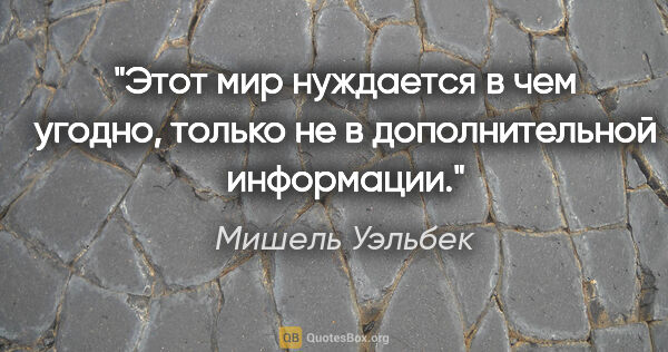 Мишель Уэльбек цитата: "Этот мир нуждается в чем угодно, только не в дополнительной..."