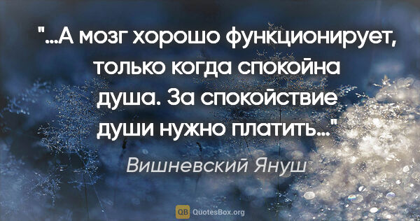 Вишневский Януш цитата: "«…А мозг хорошо функционирует, только когда спокойна душа. За..."