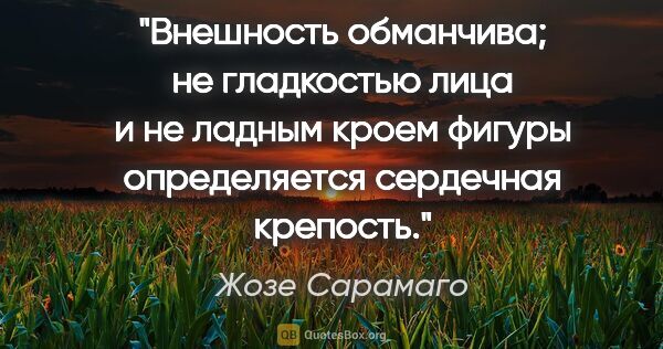 Жозе Сарамаго цитата: "Внешность обманчива; не гладкостью лица и не ладным кроем..."