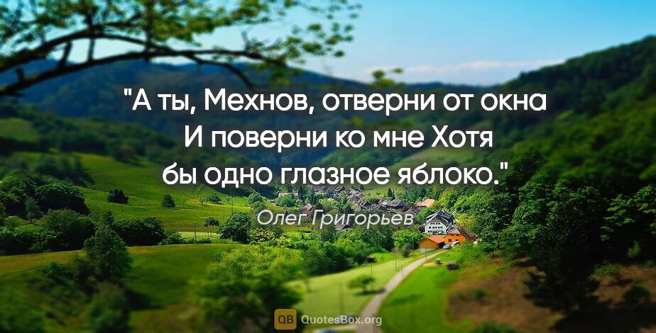 Олег Григорьев цитата: "А ты, Мехнов, отверни от окна 

И поверни ко мне

Хотя бы одно..."