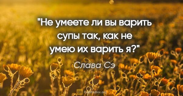 Слава Сэ цитата: "Не умеете ли вы варить супы так, как не умею их варить я?"