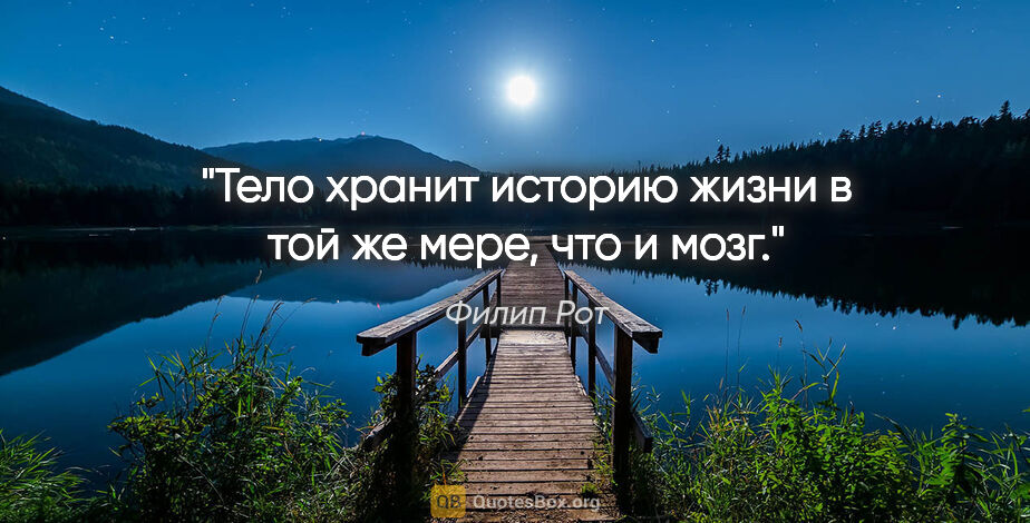 Филип Рот цитата: "Тело хранит историю жизни в той же мере, что и мозг."