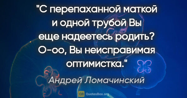 Андрей Ломачинский цитата: "С перепаханной маткой и одной трубой Вы еще надеетесь родить?..."