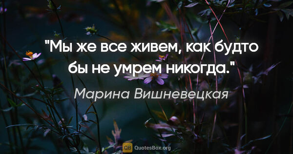 Марина Вишневецкая цитата: "Мы же все живем, как будто бы не умрем никогда."