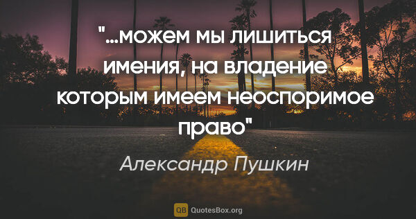 Александр Пушкин цитата: "«…можем мы лишиться имения, на владение которым имеем..."