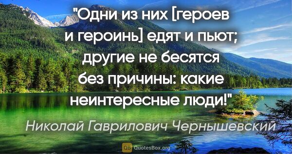 Николай Гаврилович Чернышевский цитата: "Одни из них [героев и героинь] едят и пьют; другие не бесятся..."