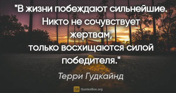 Терри Гудкайнд цитата: "В жизни побеждают сильнейшие. Никто не сочувствует жертвам,..."