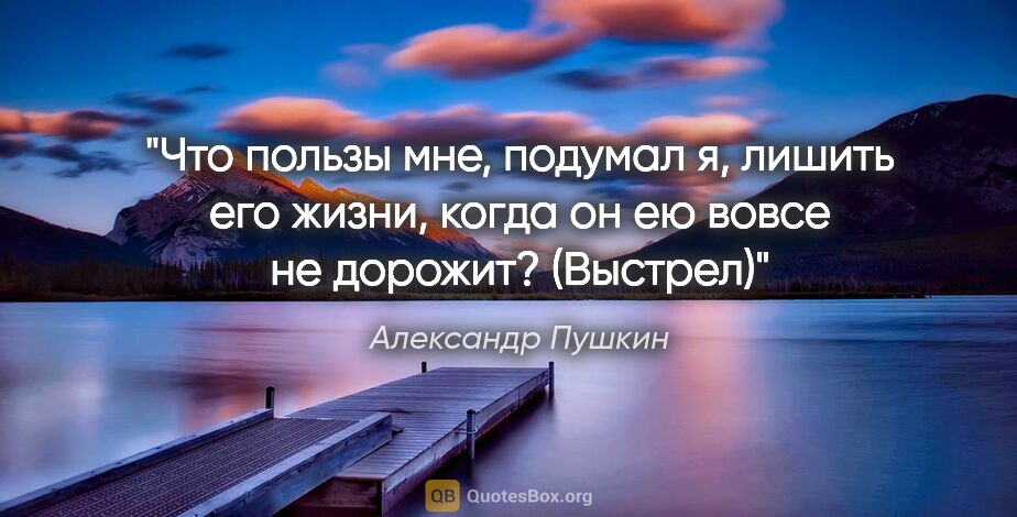 Александр Пушкин цитата: "Что пользы мне, подумал я, лишить его жизни, когда он ею вовсе..."
