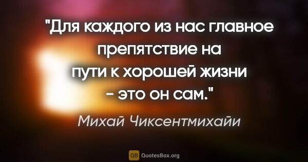 Михай Чиксентмихайи цитата: "Для каждого из нас главное препятствие на пути к хорошей жизни..."
