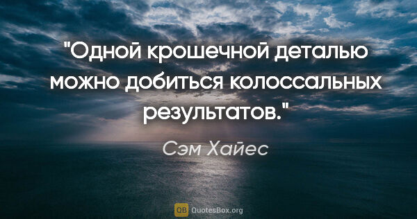 Сэм Хайес цитата: "Одной крошечной деталью можно добиться колоссальных результатов."