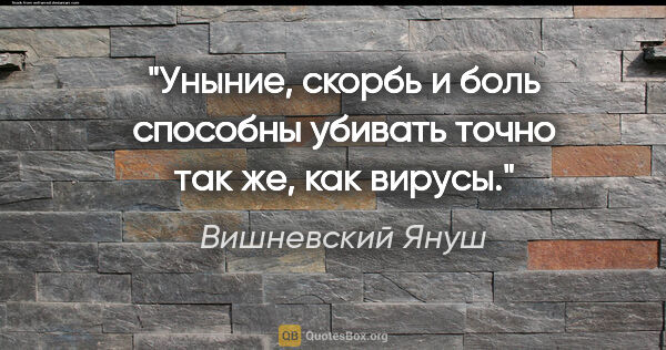 Вишневский Януш цитата: ""Уныние, скорбь и боль способны убивать точно так же, как..."