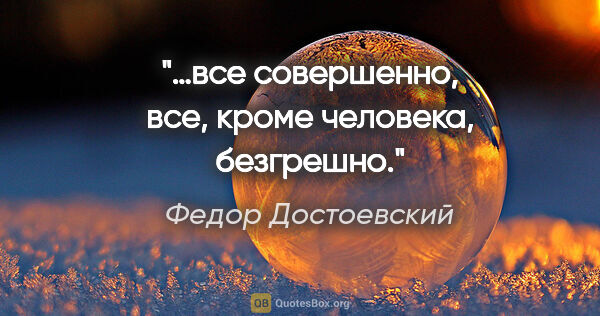 Федор Достоевский цитата: "«…все совершенно, все, кроме человека, безгрешно»."